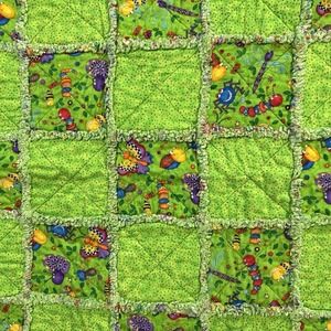 Handmade Baby Blanket 32x40 Green Butterfly Ladybug Caterpillar Unisex